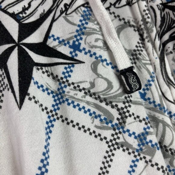 VTG Sapphire Lounge Y2K Tribal White Full Zip Hoodie Mens S Sherpa Skate Skull - Picture 3 of 10